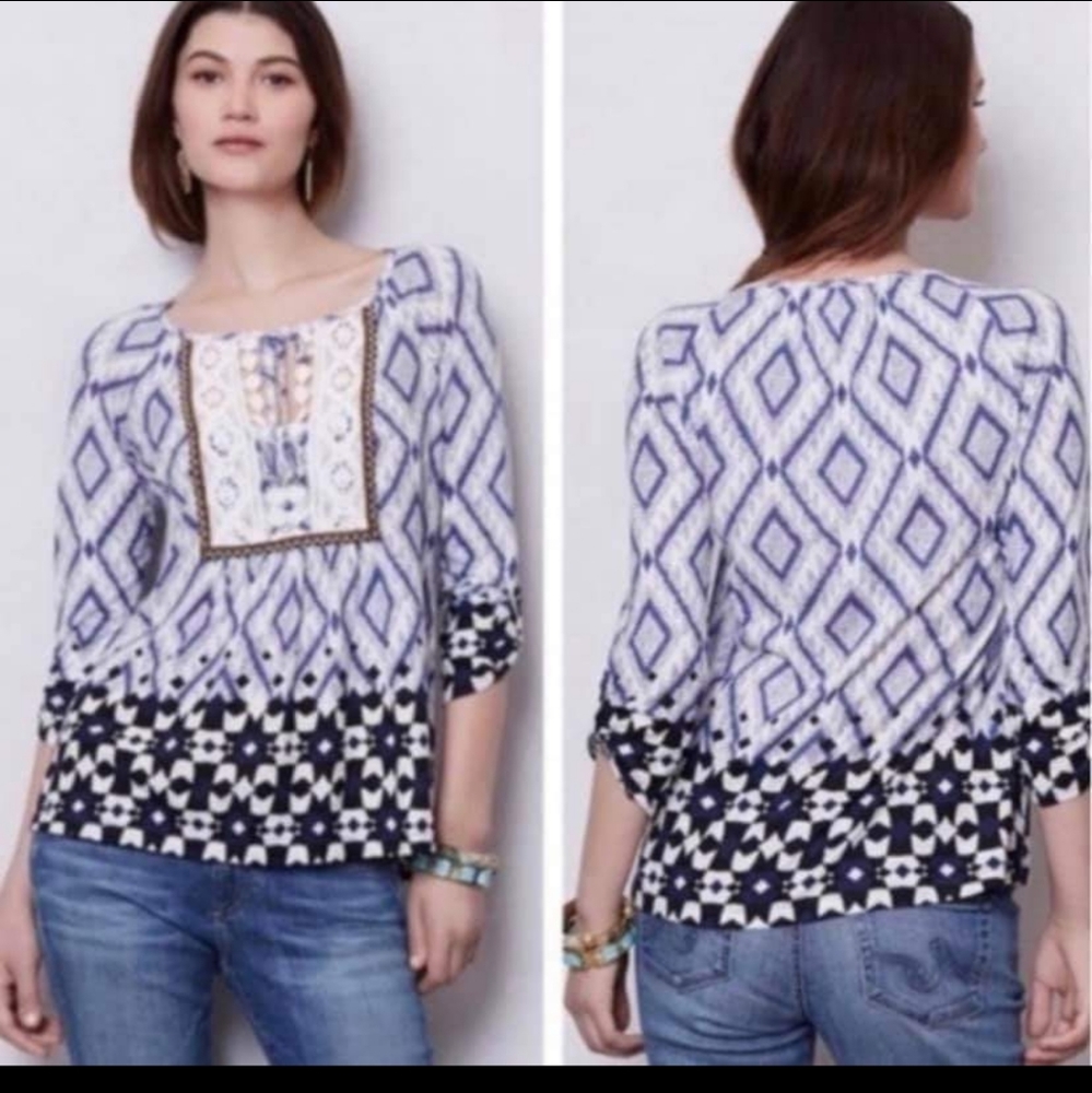 Anthropologie Diamond Peasant Pullover Top